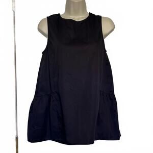 Tyler Boe Black Sleeveless Peplum Cotton Top Oversized Blouse